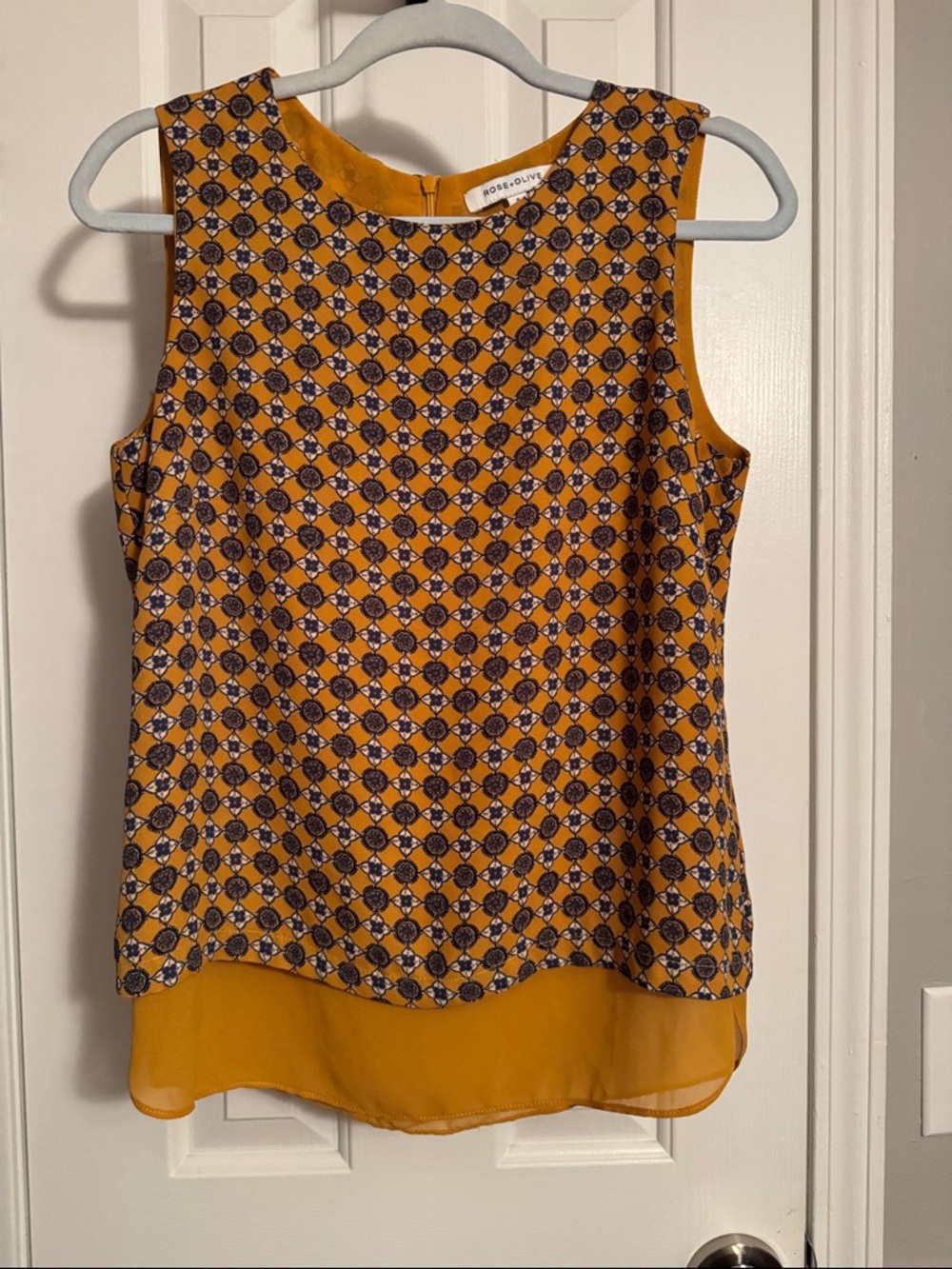 Rose & Olive Mustard Sleeveless Geometric Layered Camisole